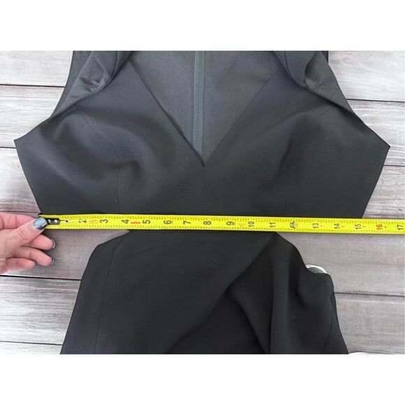 Halston Heritage Black Cut Out Women's‎ Cap Sleeve V Neck Flowy Skirt size 8 - Picture 13 of 15